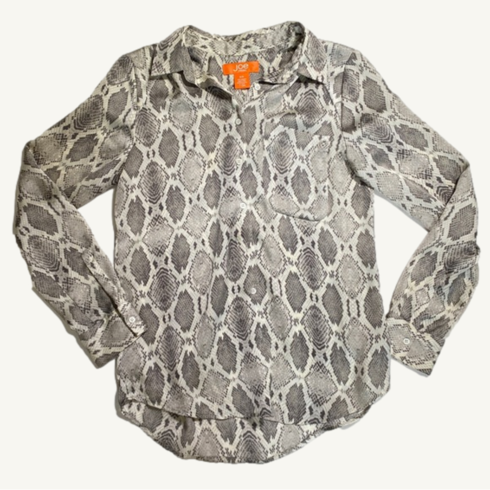 Joe Fresh Satin Snake Print Long Sleeve Blouse Size Small